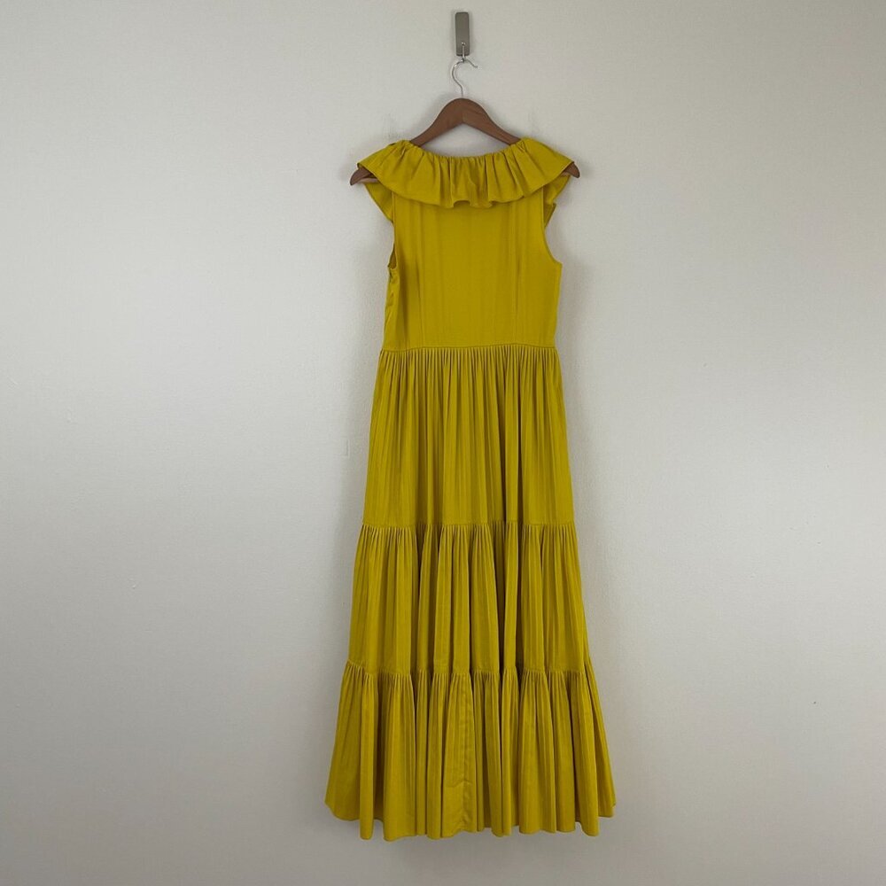 Kate Spade Cotton Poplin Ruffle Tiered Maxi Dress in Chartreuse Yellow Size 8 - Picture 2 of 8